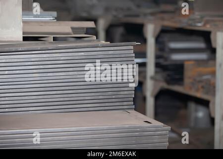 Sheets of metal in the shop of a metallurgical plant. Stock Photo