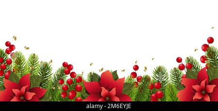 Christmas Garlands And Poinsettia Flowers Stock Photo