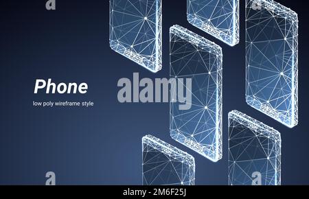 Isometric Smartphone or mobile phone. Polygonal wireframe composition isolated on dark background. Concept of technology. Mock up phone Stock Vector