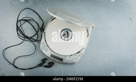 Close up of a vintage portable compact disc player. Stock Photo