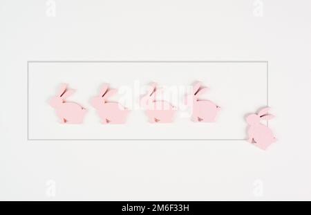 Cute easter bunny or rabbit in a row, loading bar for spring holiday, pastel color, minimal greeting card Stock Photo