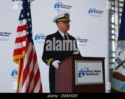 Dr. Richard King is commissioned as Cmdr. Richard King in a commissioning ceremony in Lewiston, Maine. Stock Photo