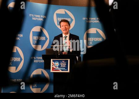 London, UK. 4th Jan 2023. Richard Tice at Reform UK press event: How Reform UK would make 2023 a success. Credit: Matthew Chattle/Alamy Live News Stock Photo