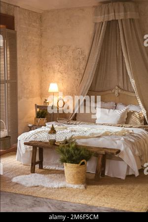 Bedroom and bridal bed. wedding bed. Stock Photo