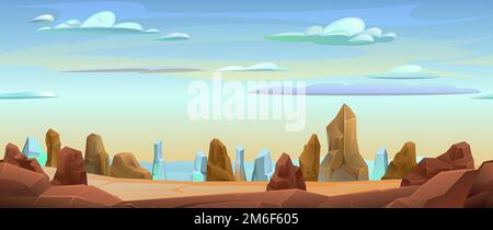 Rocks cliffs stone. Landscape mountainous. Natural land desert. Cartoon style illustration. Seamless composition. Vector. Stock Vector
