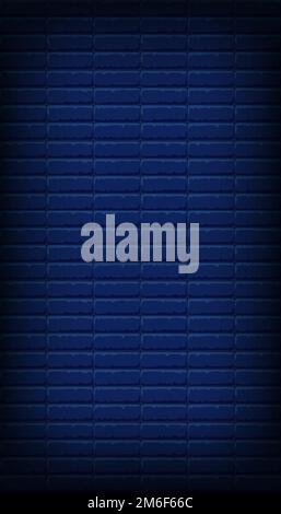 Nightly dark blue brick wall. Vector vertical background for neon lights or text, brickwork texture. Stock Vector