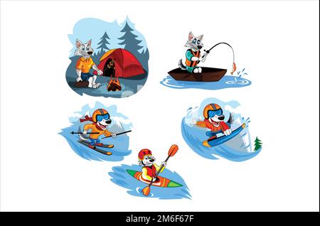 wolf set vector illustration with background Stock Vector
