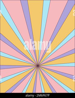 Groovy retro burst sun rays background. Vintage colorful abstract geometric pattern. Vector summer hippie carnival illustration for poster, flyer Stock Vector
