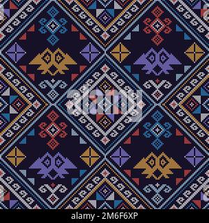 Filipino folk art - Yakan cloth inspired vector seamless pattern, traditional textile or fabric print design from Philippines Stock Vector