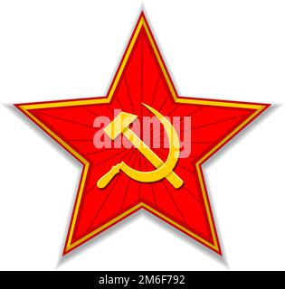 Soviet red star with sickle and hammer. Star of soldiers Victory. Vector on transparent background Stock Vector