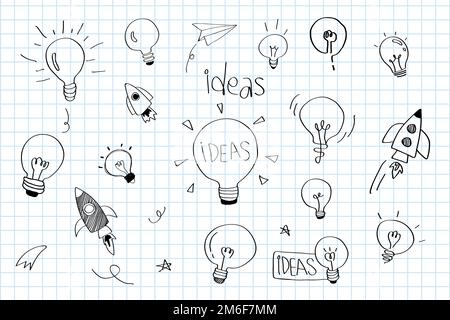 Creativity ideas light bulbs doodle collection vector Stock Vector