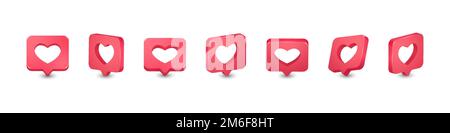Vector 3d Realistic Social Media Red Like Icon Set Isolated on White Background. Valentines Day, Love Message Concept, Design Template. Comment and Stock Vector