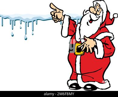 Santa Claus pointing for your important message. Vector template with copy space for your text on transparent background Stock Vector