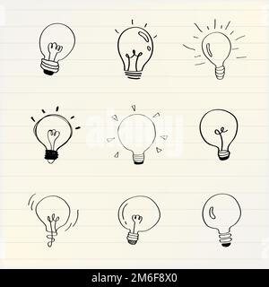 Creative light bulbs doodle collection vector Stock Vector