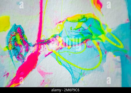 Texture created with paints of primary colors, magenta, blue and yellow in a soft and creative mix ideal for backgrounds and graphic design Stock Photo