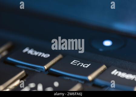 Macro shot of black keyboard focus on end key Stock Photo