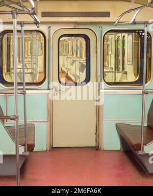 Interior old metro underground train Stock Photo