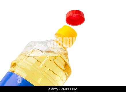 Oil in an opened plastic bottle Stock Photo