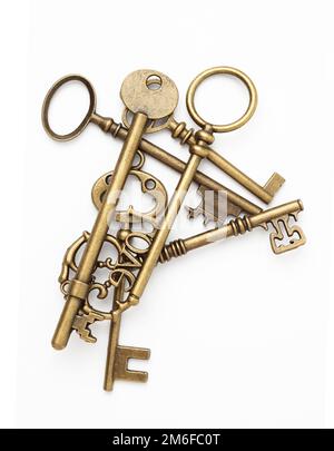 Vintage Keys Collection Isolated On White Background Stock Photo