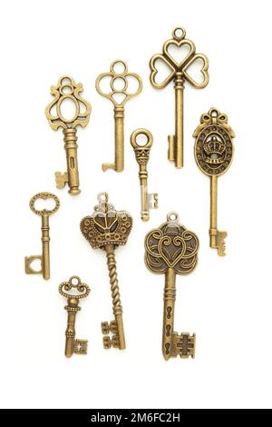 Vintage Keys Collection Isolated On White Background Stock Photo