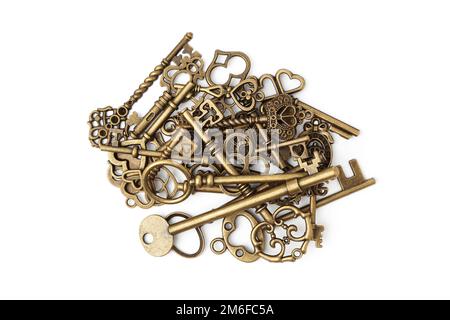 Vintage Keys Collection Isolated On White Background Stock Photo