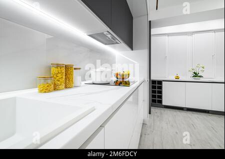 Luxury white and black modern marble kitchen Stock Photo
