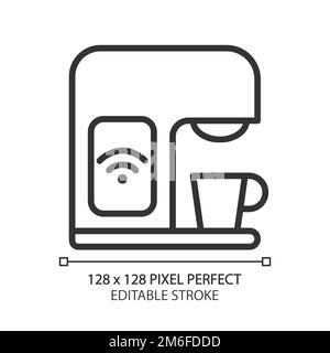 Smart coffee machine pixel perfect linear icon Stock Vector