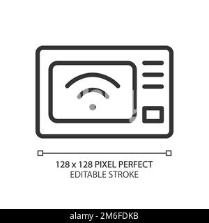 Smart microwave oven pixel perfect linear icon Stock Vector