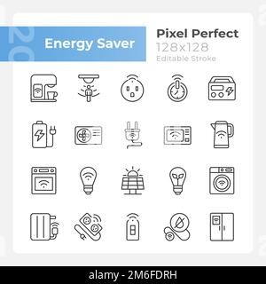 Energy saver pixel perfect linear icons set for dark, light mode Stock ...