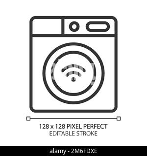 Smart washing machine pixel perfect linear icon Stock Vector