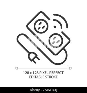 Smart power strip pixel perfect linear icon Stock Vector