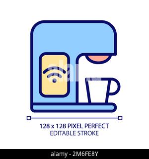 Smart coffee machine pixel perfect RGB color icon Stock Vector
