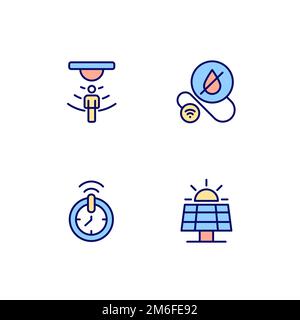 Smart home technologies pixel perfect RGB color icons set Stock Vector