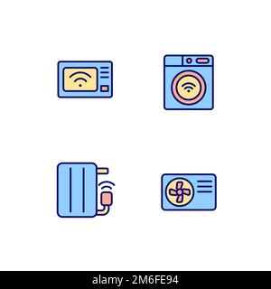 Automated electric appliances pixel perfect RGB color icons set Stock Vector