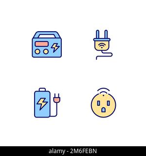 Electric devices pixel perfect RGB color icons set Stock Vector