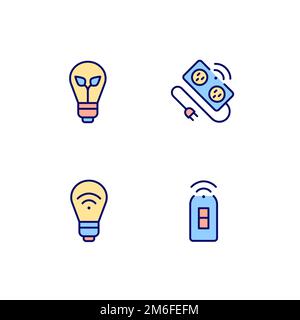 Home lighting pixel perfect RGB color icons set Stock Vector