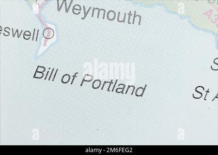 Bill of Portland, United Kingdom atlas map town name - pencil sketch Stock Photo