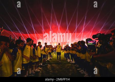 Riyadh, Saudi Arabia. 04th Jan, 2023. Riyadh, Kingdom, Saudi Arabia, January 3, 2023, Portuguese football star Cristiano Ronaldo presented at Marsool Park stadium with his new jersey from AlNassr Football Club in Riyadh, Kingdom of Saudi Arabia, on January 3, 2023. Photo by Balkis Press/ABACAPRESS.COM Credit: Abaca Press/Alamy Live News Stock Photo