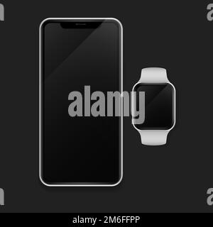 Mobile phone and a smart watch mockup Stock Vector