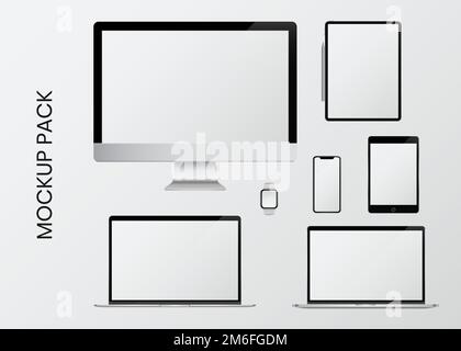 Digital modern devices mockup pack Stock Vector