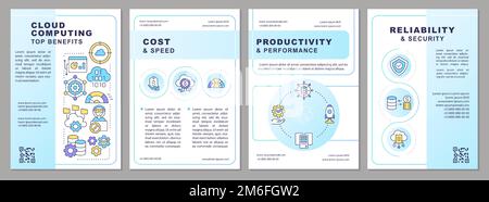 Cloud computing trends benefits light blue brochure template Stock Vector