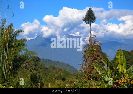 Panorama view of majestic Himalayan mountain range with snowy peaks from Sikkim Stock Photo