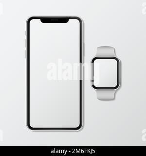 Mobile phone and a smart watch mockup Stock Vector