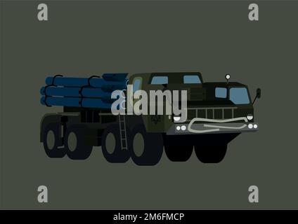 illustration of military multiple rocket launcher isolated on grey,stock image Stock Vector