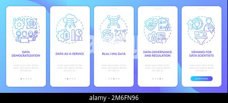 Data science trends blue gradient onboarding mobile app screen Stock Vector