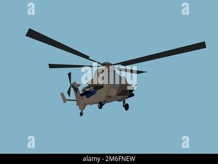 illustration of Ukrainian military helicopter in sky isolated on blue,stock image Stock Vector