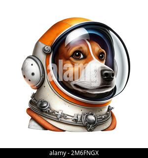 Leïka - first living being in space - dog in cosmonaut suit - illustration Stock Photo