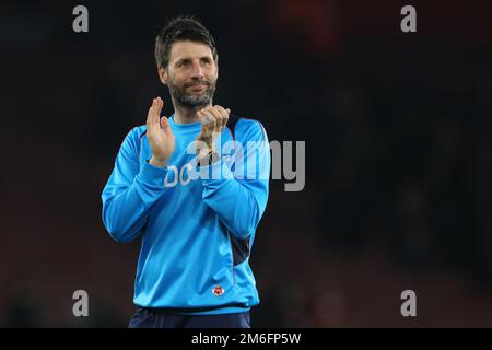 Manager of Lincoln City, Danny Cowley - Arsenal v Lincoln City, The Emirates FA Cup Quarter-final, Emirates Stadium, London - 11th March 2017. Stock Photo