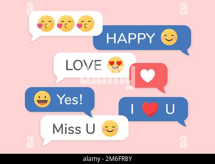 Valentine social media emoji in speech bubbles vector Stock Vector