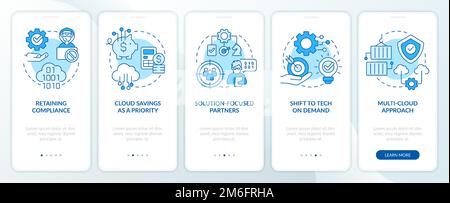 Cloud computing trends benefits blue onboarding mobile app screen Stock Vector